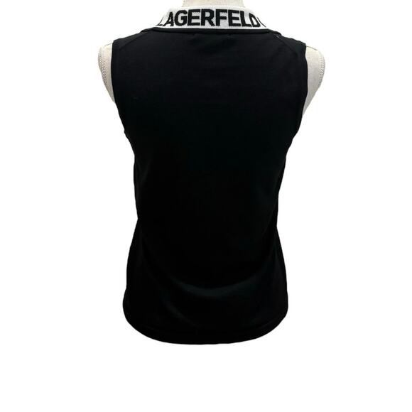 Karl Lagerfeld Paris Sleeveless Black White Logo Polo Sweater Top Size XS - Picture 4 of 5